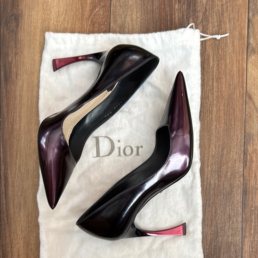 Authentic Dior Black and Purple Ombré Metallic Patent Leather Heels Sz 35.5